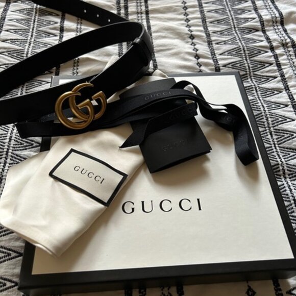 Authentic Gucci GG Marmont Black Leather Belt Size 95-38 - Picture 1 of 9